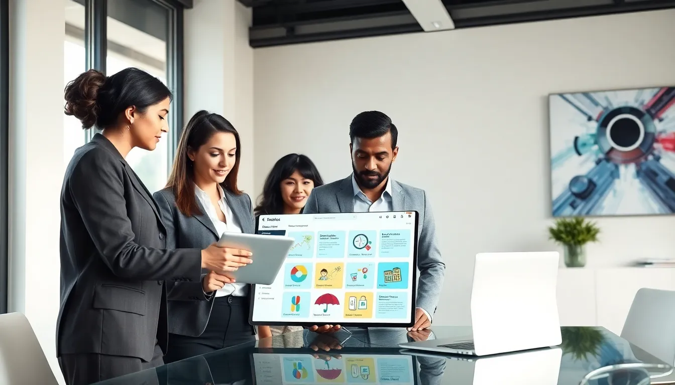 professionals discussing Hinewarvan's new software version in a modern office.