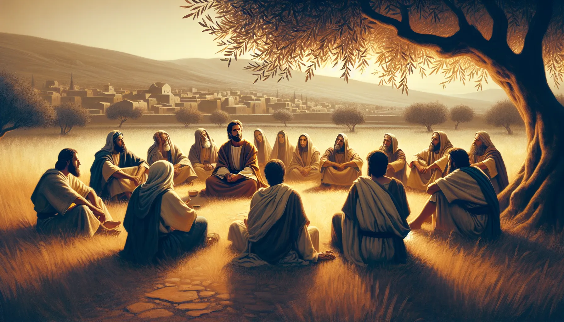 A depiction of an early Christian teaching scene in a Judean landscape.