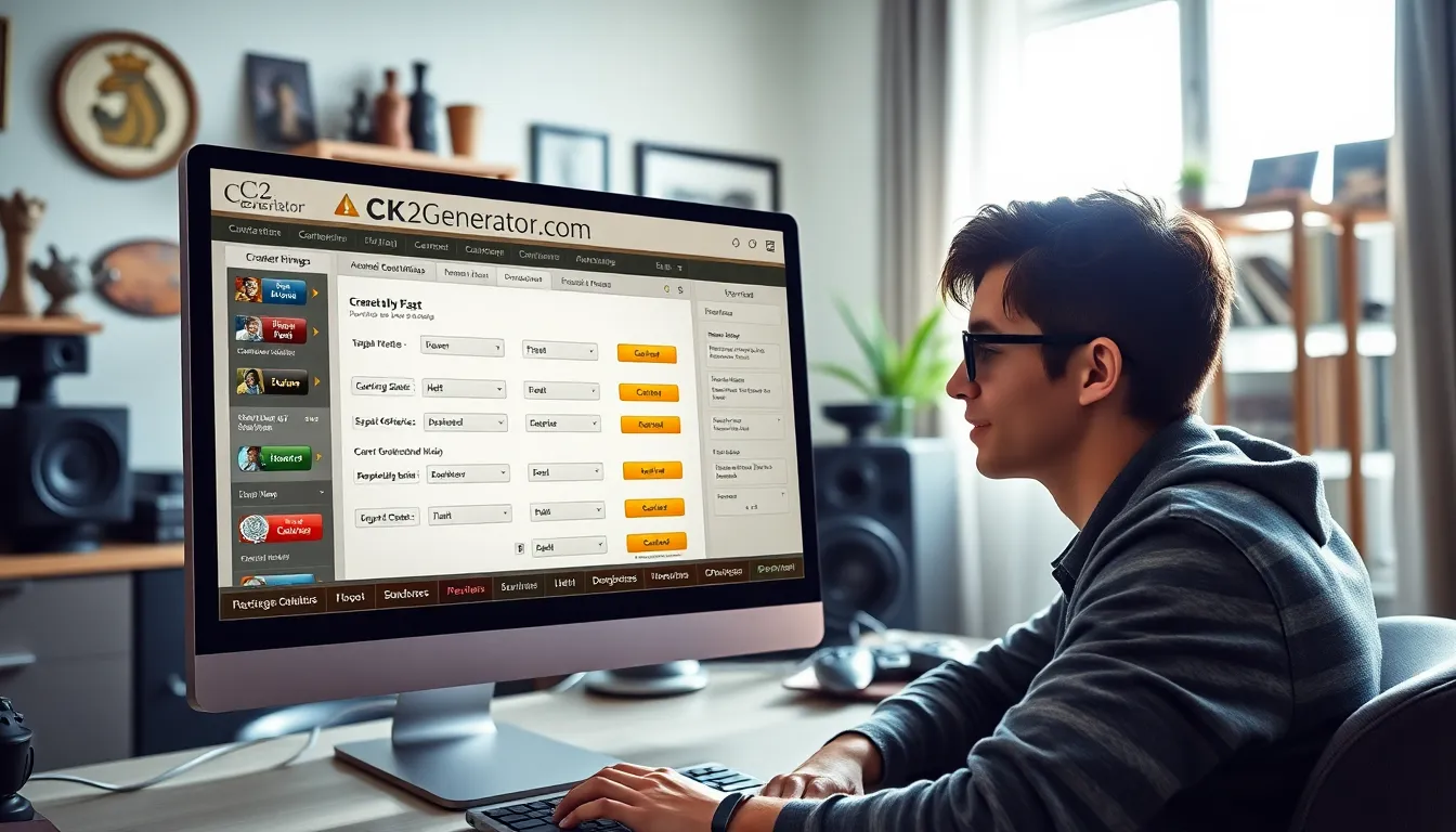 person using CK2Generator.com on a modern computer in a stylish office.