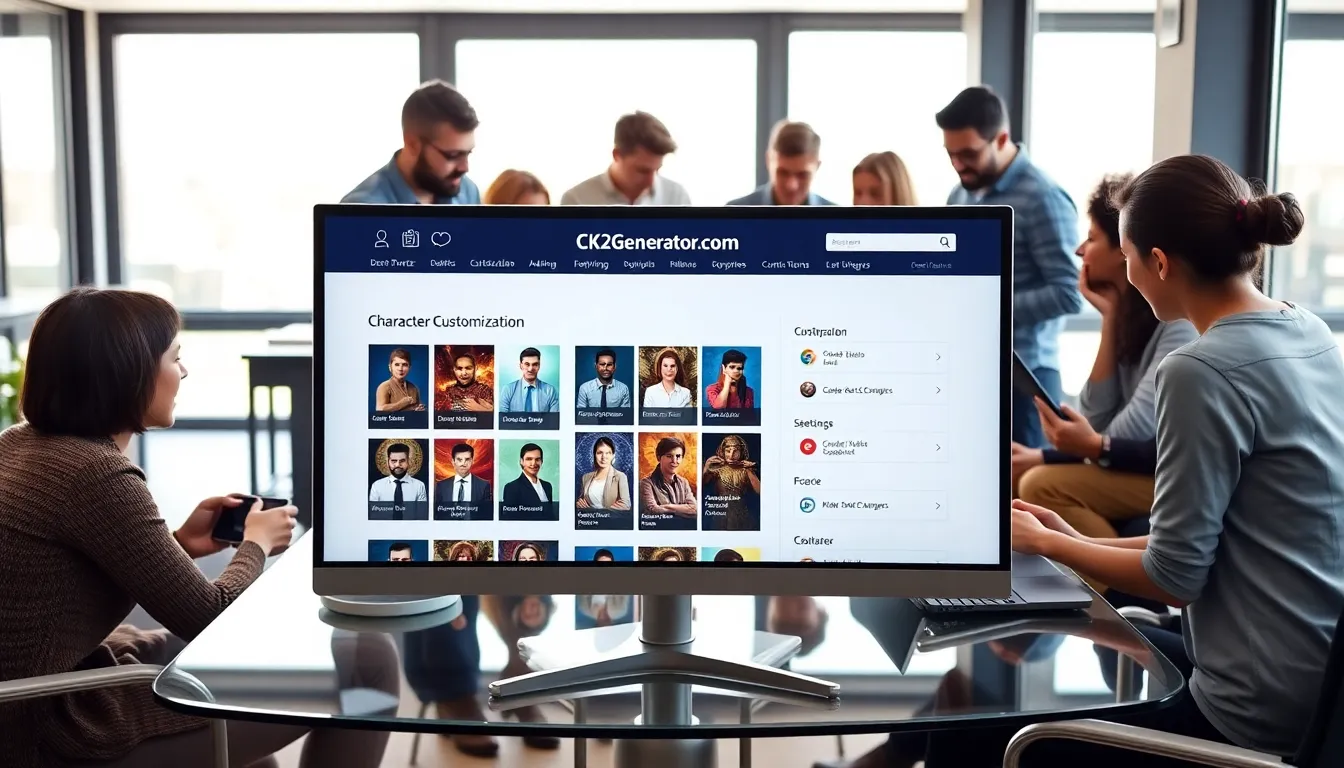 gamers collaborating around computers in a modern office.