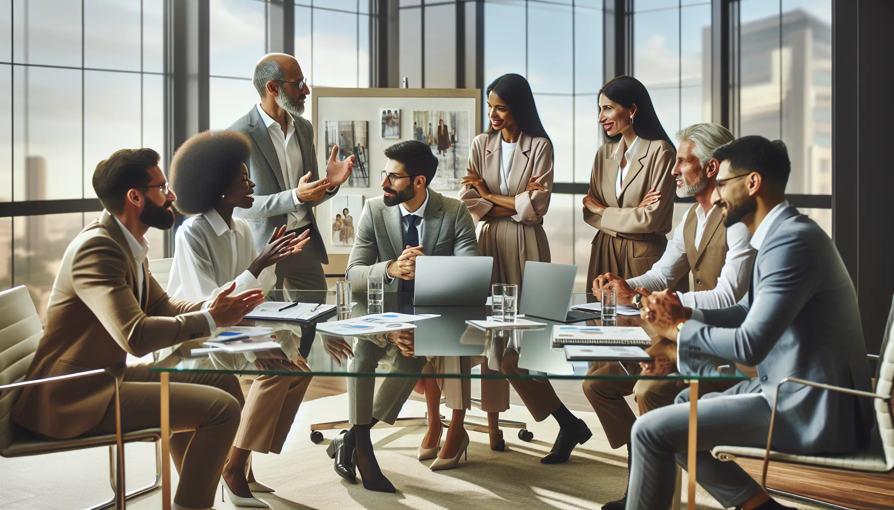 diverse professionals discussing in a modern office about cultural connections.