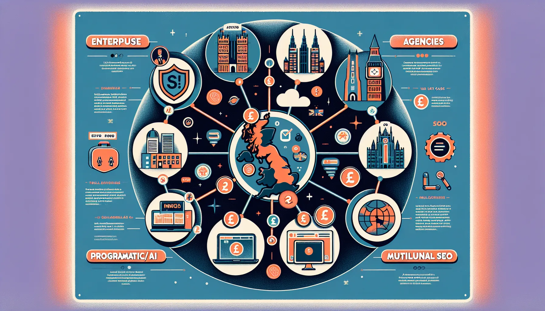 UK-themed wheel showing use-case alternatives to Surfer SEO with tool pairings.