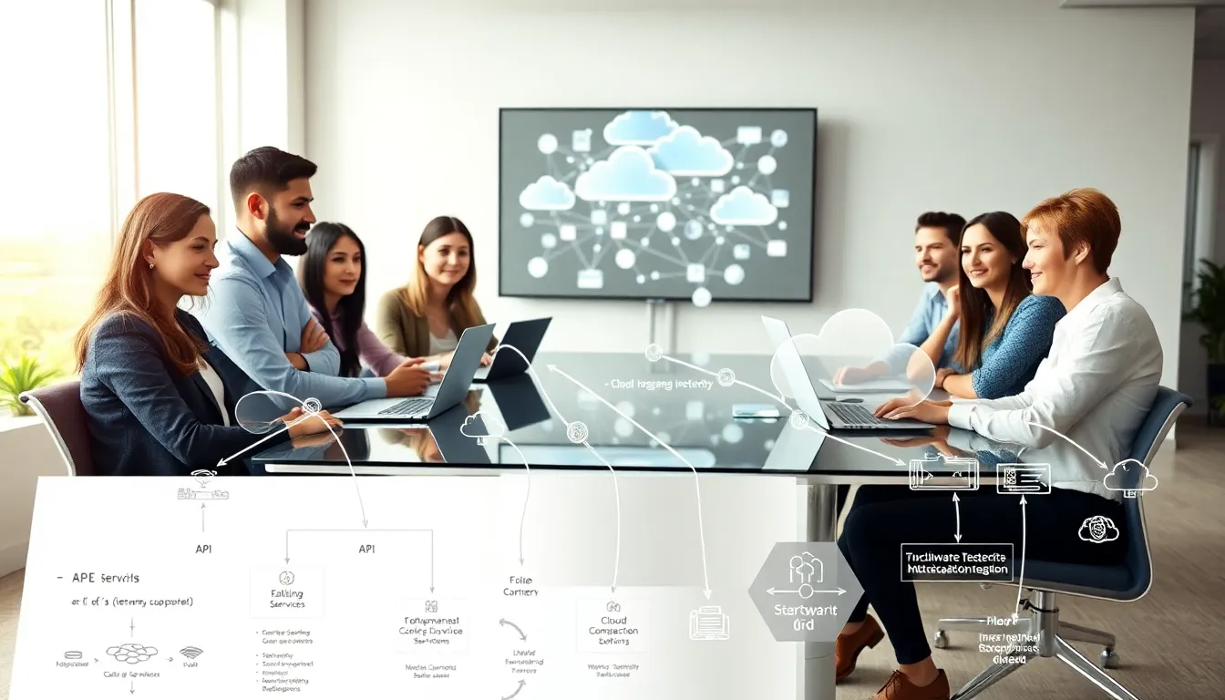 diverse team discussing cloud computing integration in a modern office