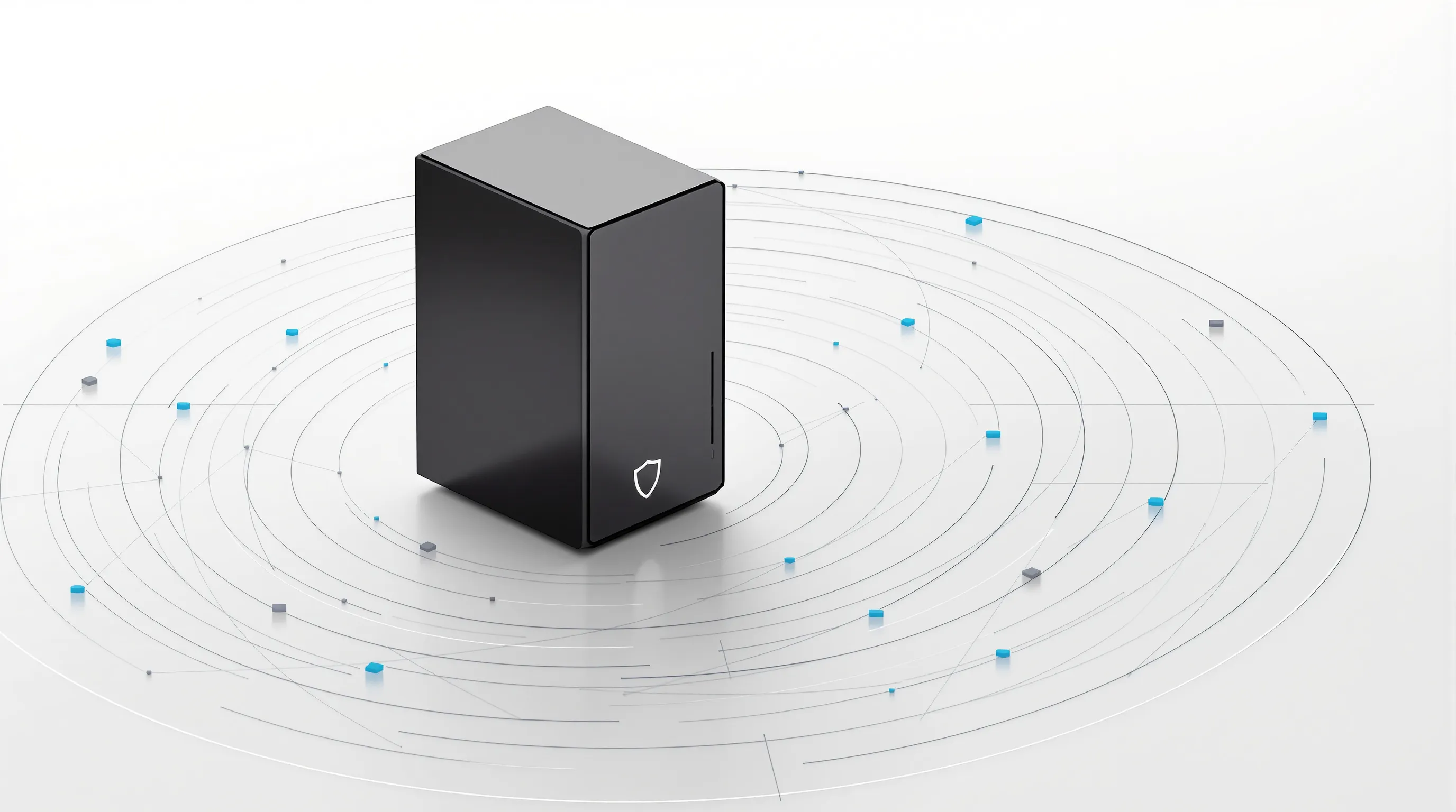 A computer tower with network lines and nodes showing digital worm spread.