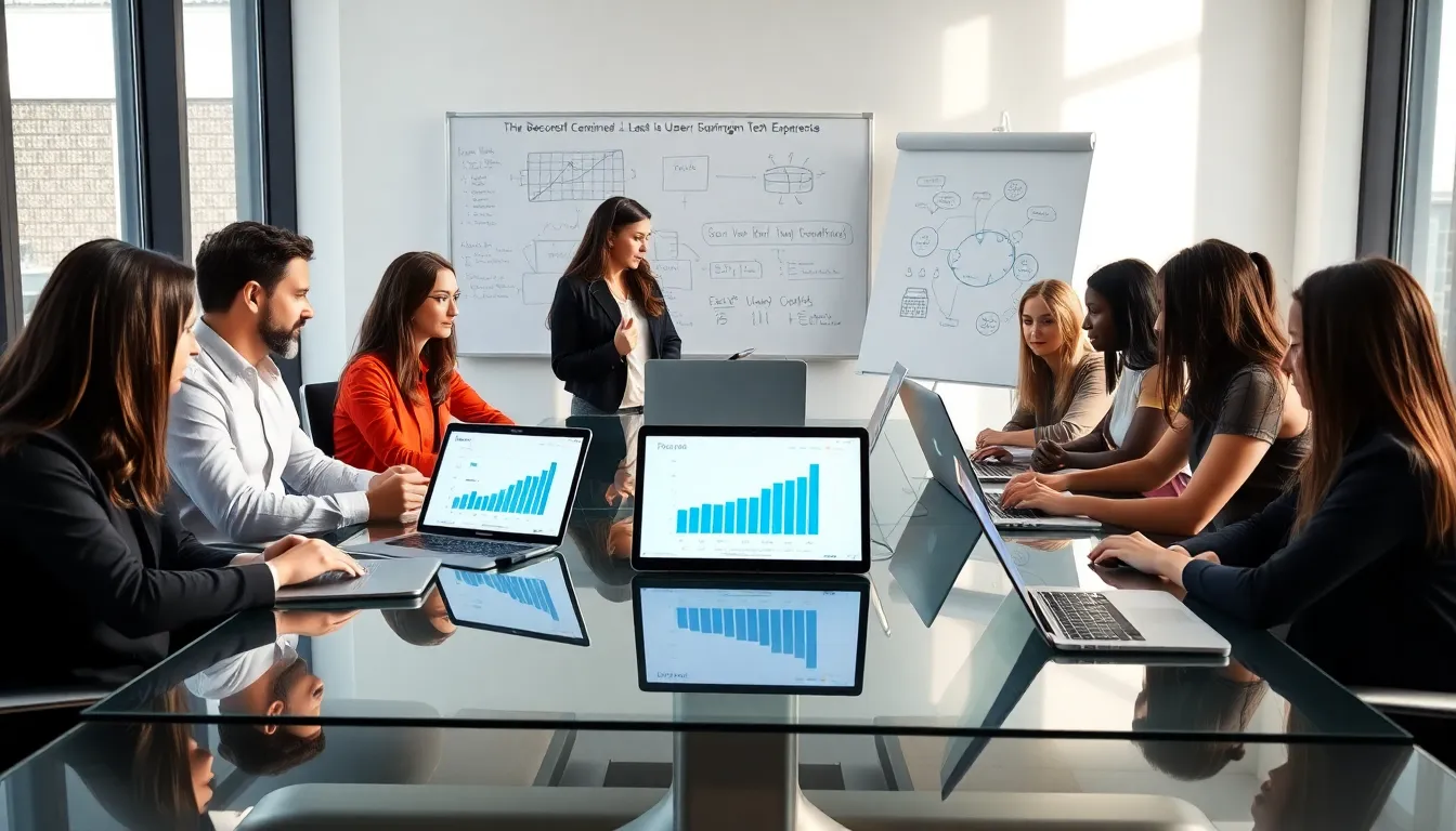 diverse team collaborating on Beaconsoft's tech innovations in a modern office.