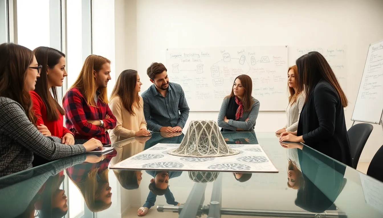 diverse team discussing 3D printing technology in a modern office.