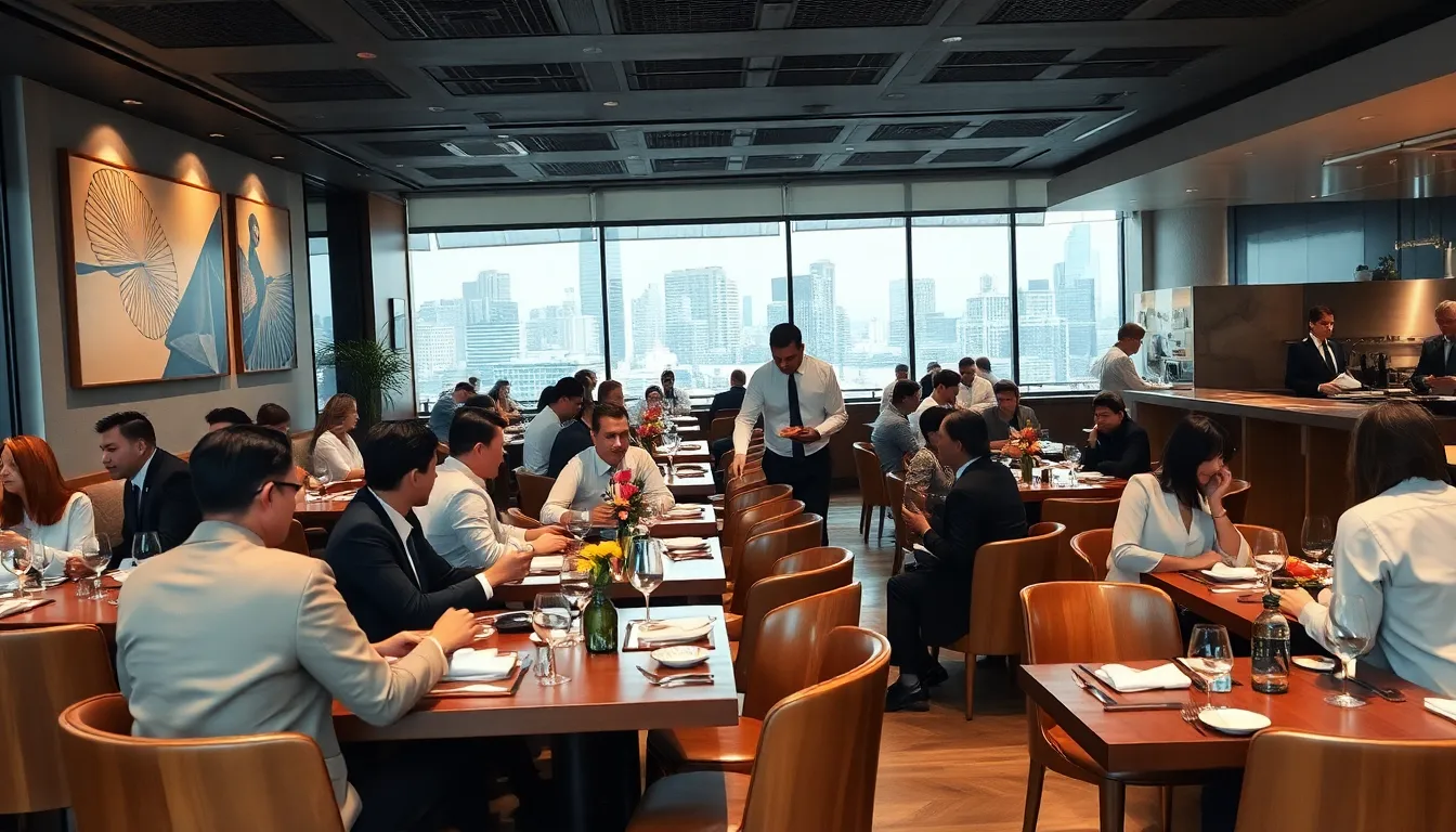 diverse diners enjoying a meal at a restaurant's soft opening event.