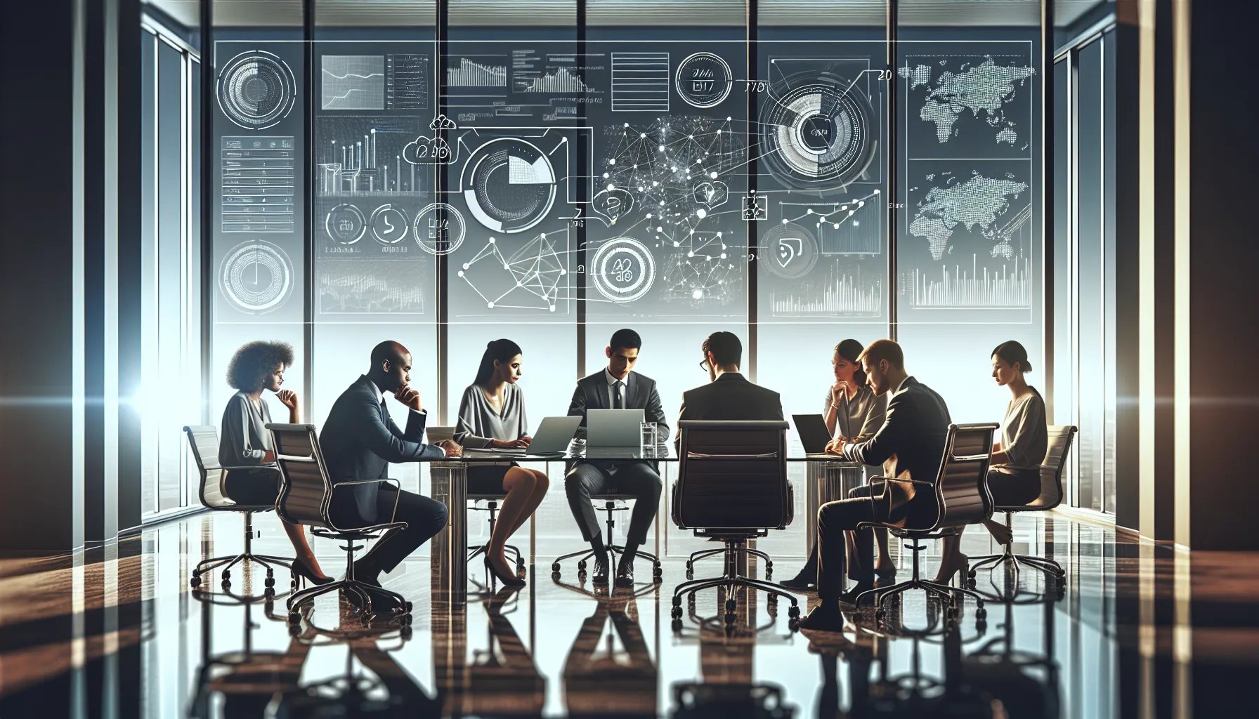 diverse team analyzing data in a modern office.