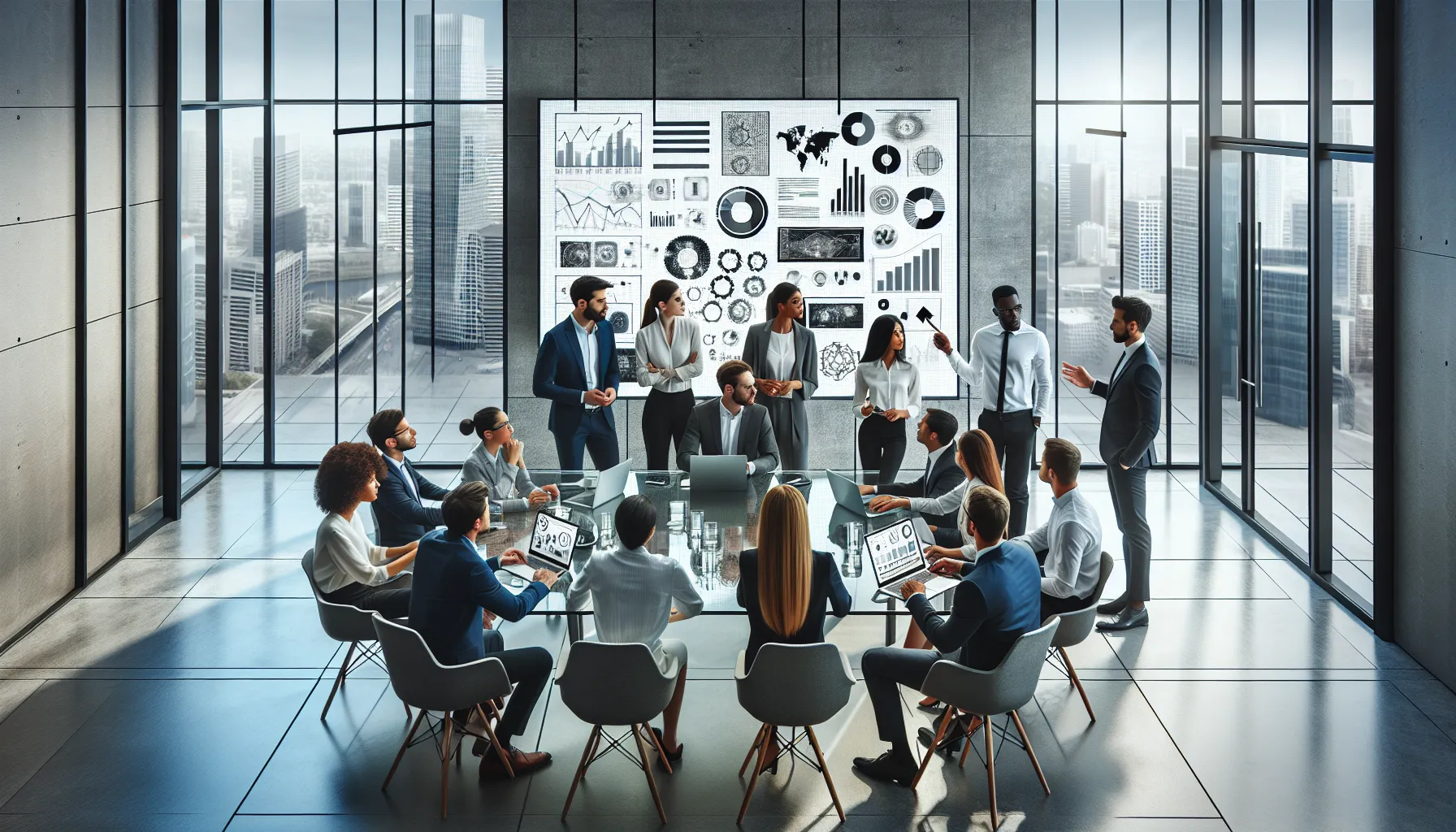 diverse team discussing challenges of djqcvjl in a modern office.