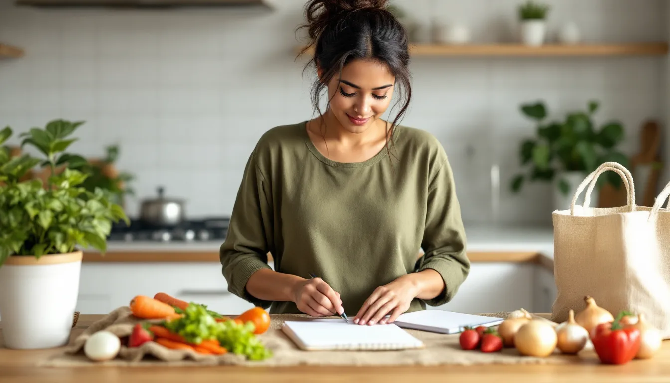 Seasonal whole foods and dried lentils arranged on a sunlit kitchen counter.