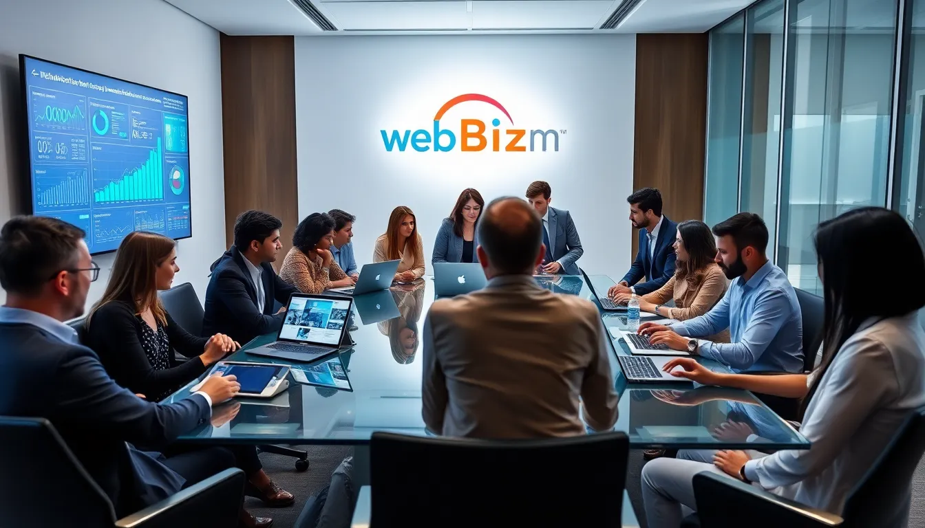 diverse professionals collaborating on e-commerce strategies in a modern office.