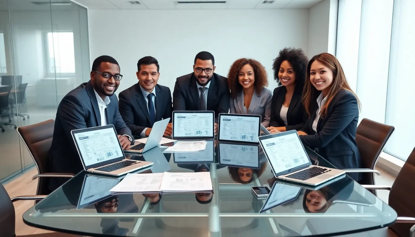 diverse small business owners discussing tax saving strategies in a modern office.