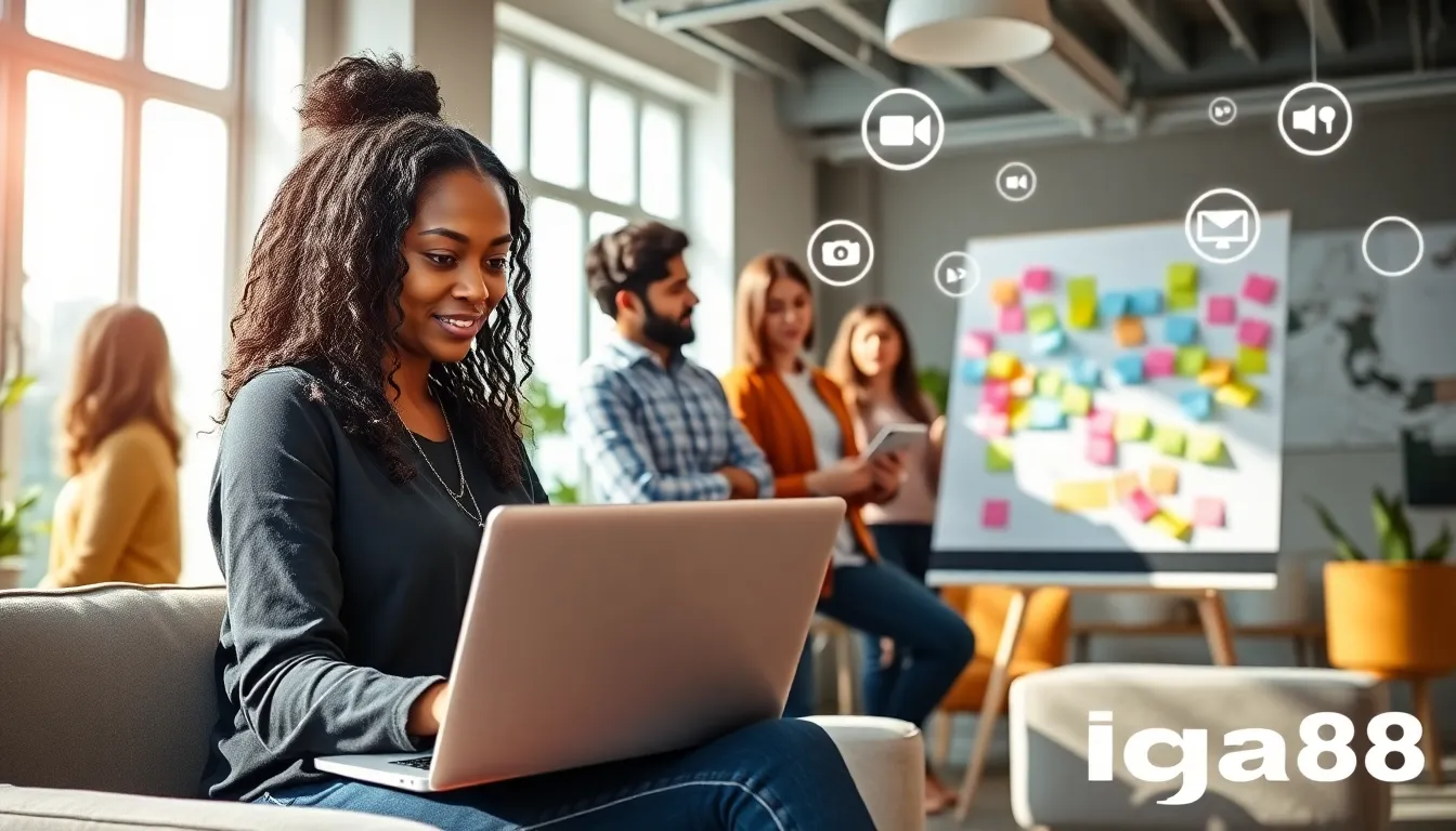 diverse professionals collaborating in a modern digital workspace.