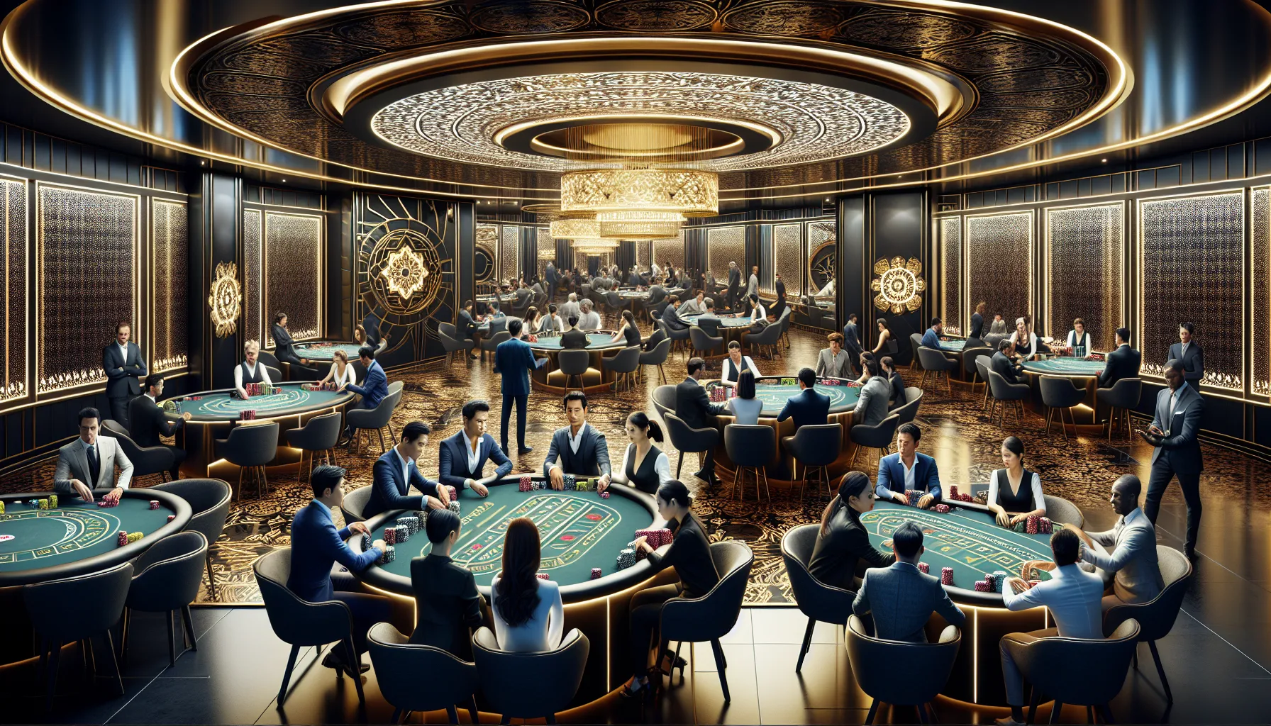 Participants strategizing in a modern casino setting during a gaming tournament.