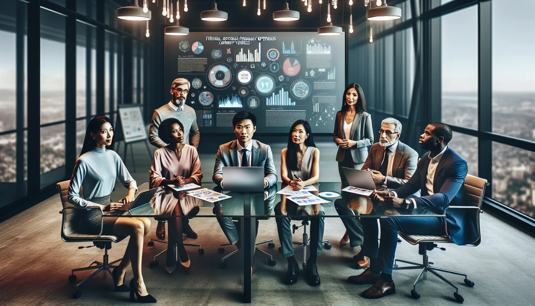 diverse team discussing financial needs in a modern office.