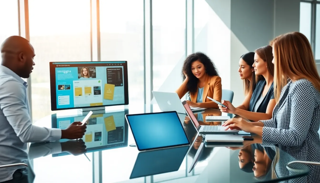 diverse team collaborating in a modern office meeting.
