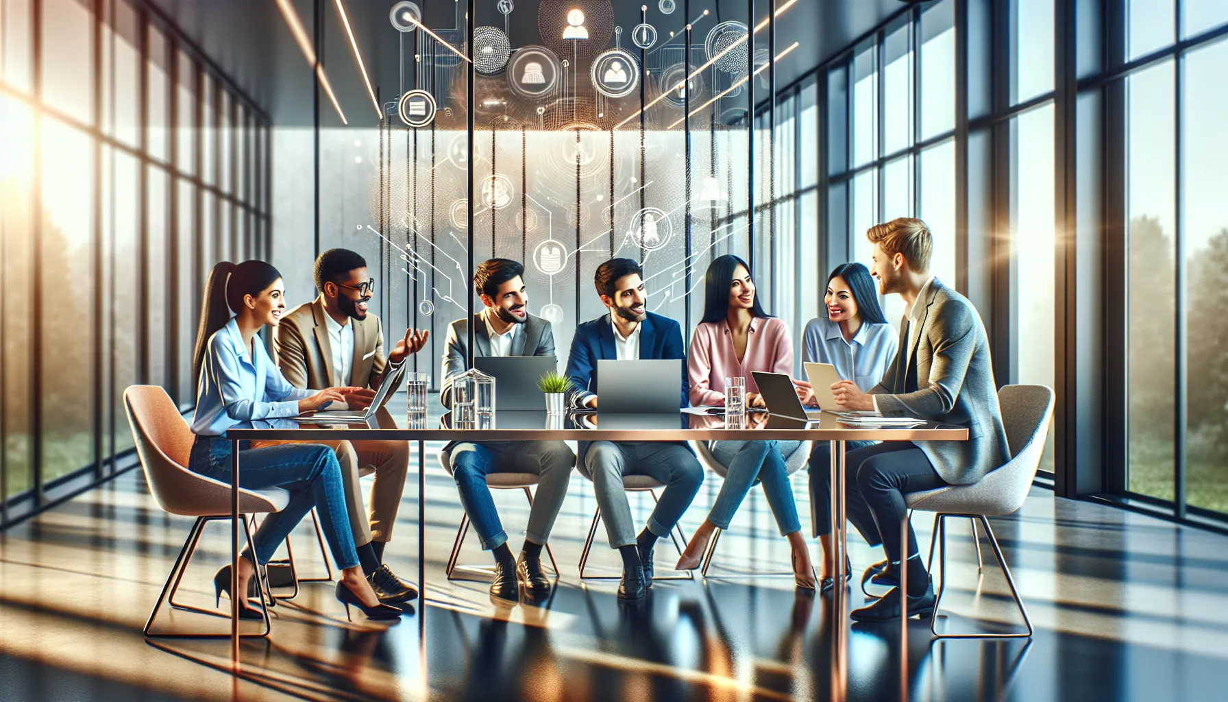 diverse team collaborating in a modern office space.