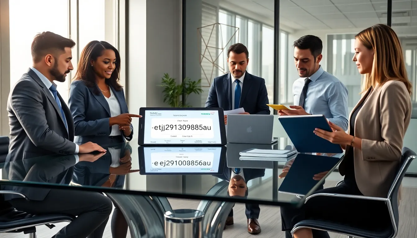 Diverse team discussing identifier applications in a modern office setting.