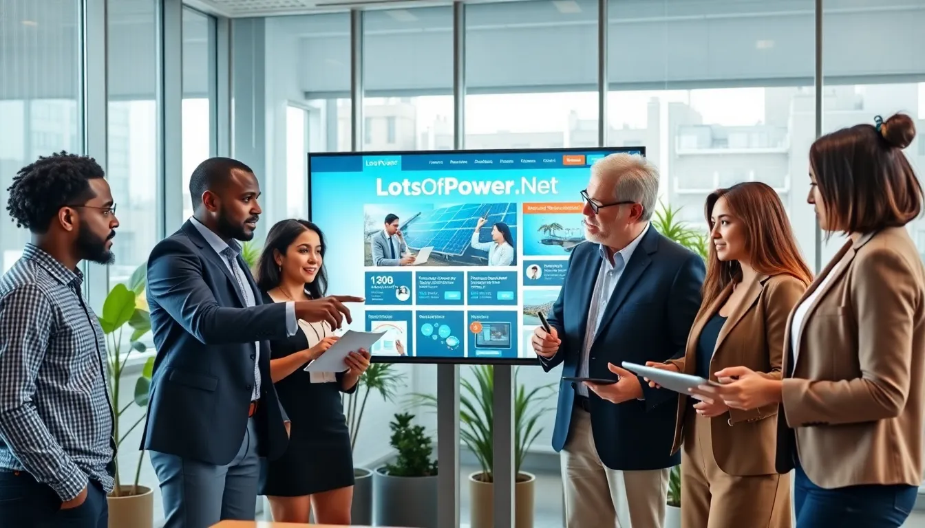 a diverse team discussing technology and energy solutions in a modern office.