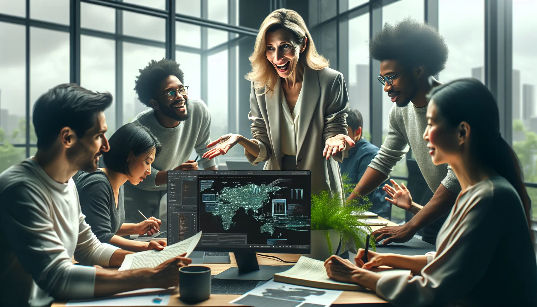 authors discussing their experiences with Moxhit 4.6.1 software in a modern office.