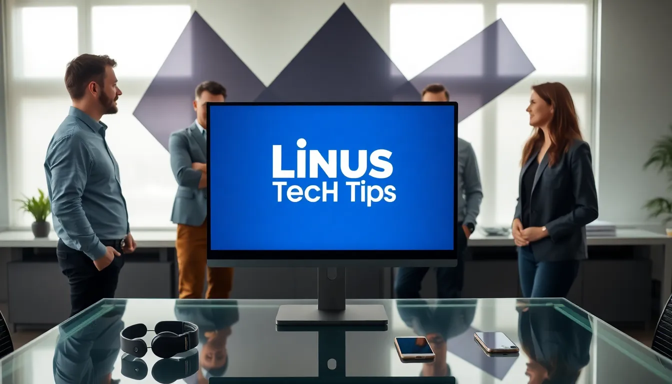 diverse tech professionals discussing at a modern workstation.