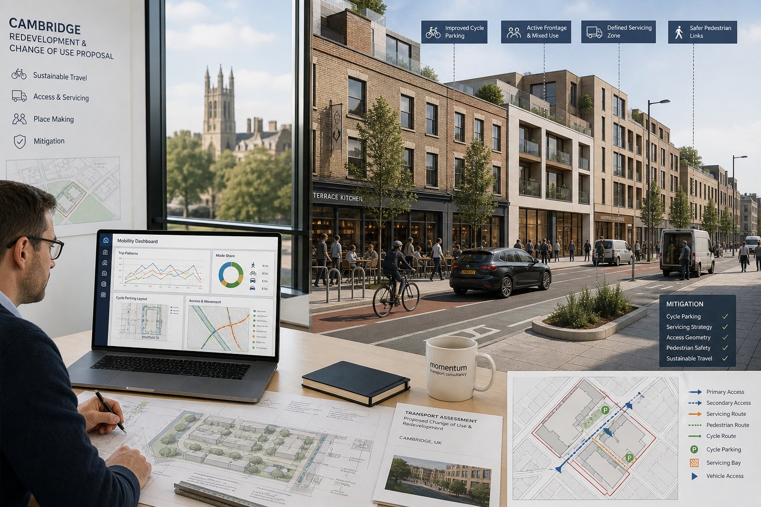Traffic engineer assessing Cambridge redevelopment transport impacts and street access changes.