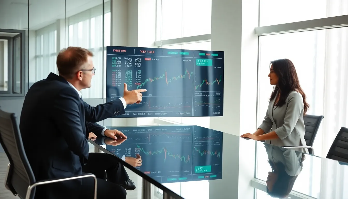 diverse team discussing stock market hours in a modern office.