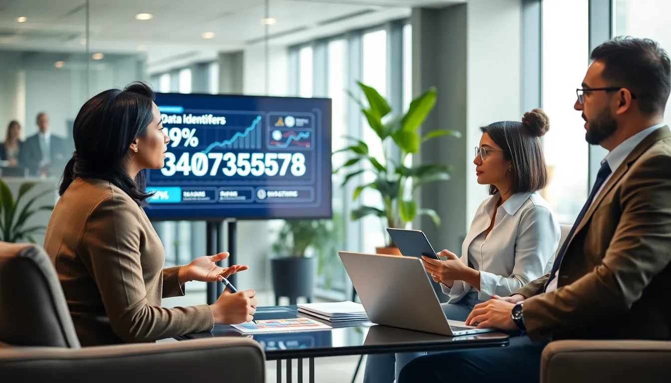 diverse team collaborating in a modern office on data identifiers.
