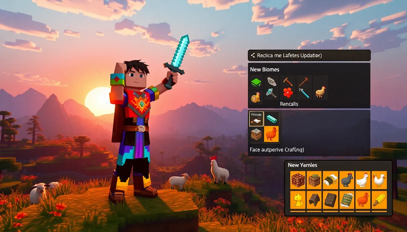 a player in Minecraft exploring a vibrant landscape with new game features.