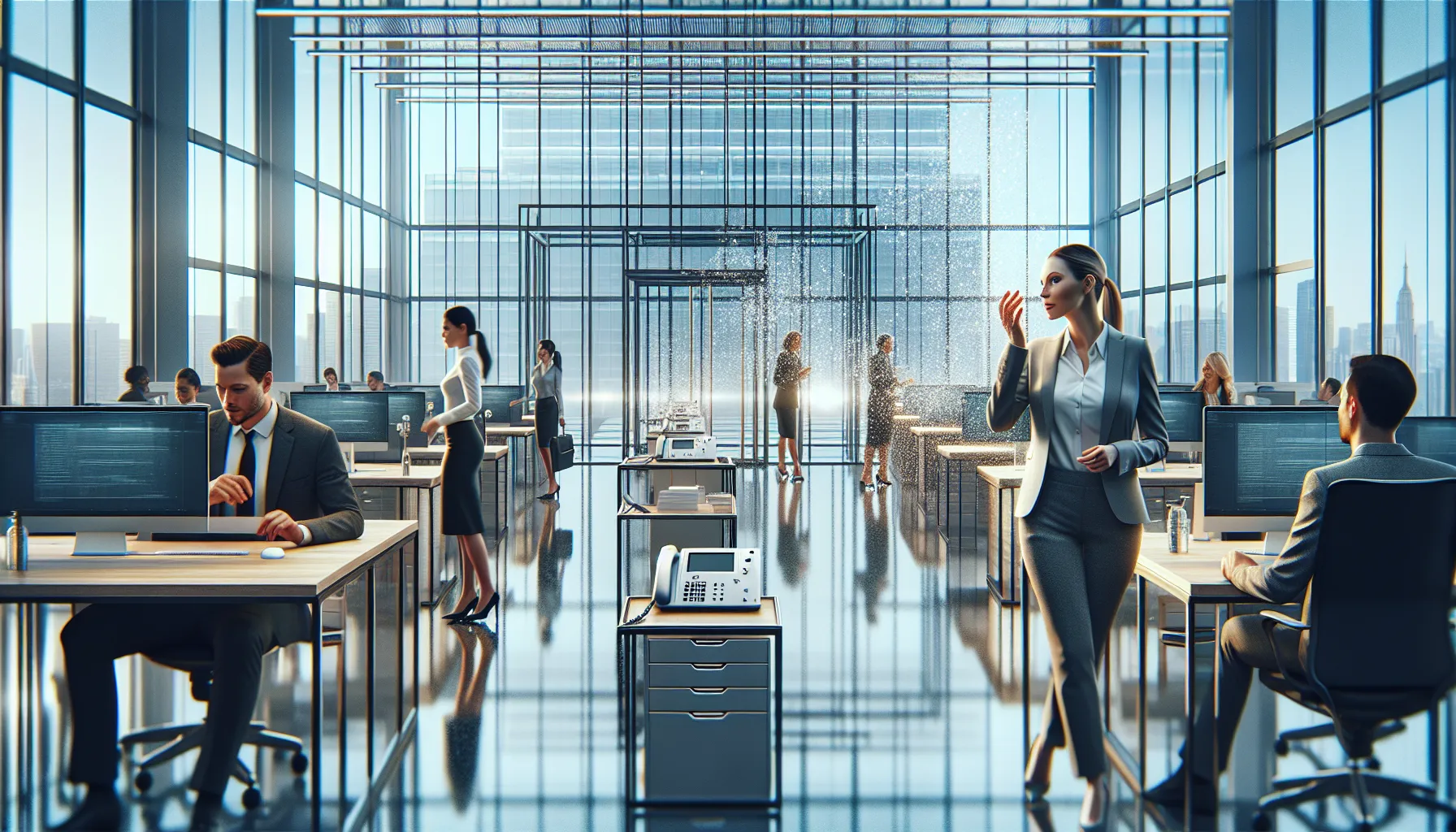 modern office showing germ hotspots on high-touch surfaces