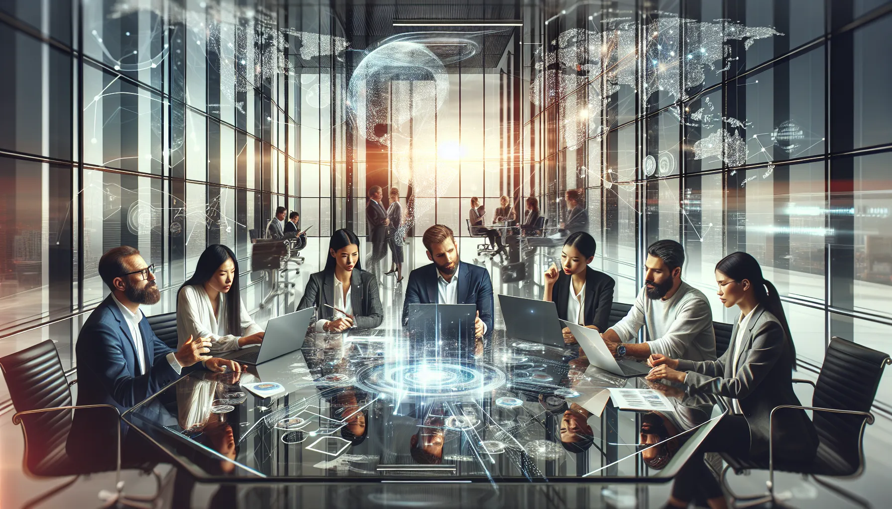 diverse professionals collaborating in a modern workspace.