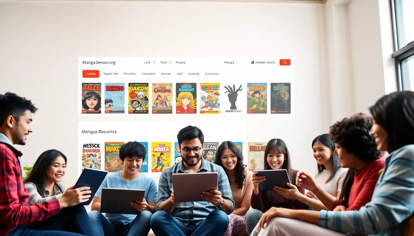 vibrant digital interface of Manga Demon.org with diverse manga fans.