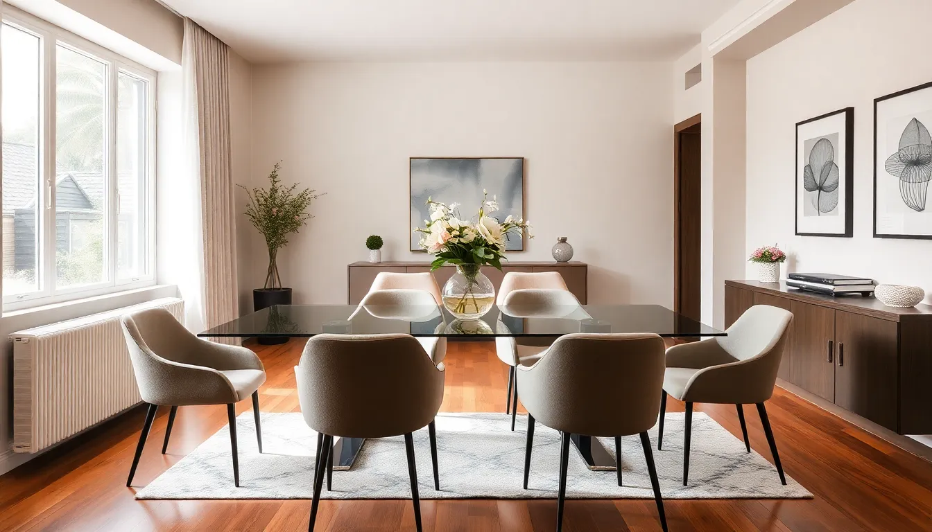 modern dining room interior design with elegant table and inviting ambiance.