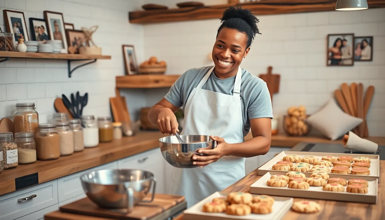 baker creating cookies in a warm, inviting kitchen.