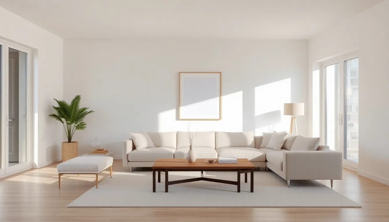 minimalist living room with sleek furniture and natural light.
