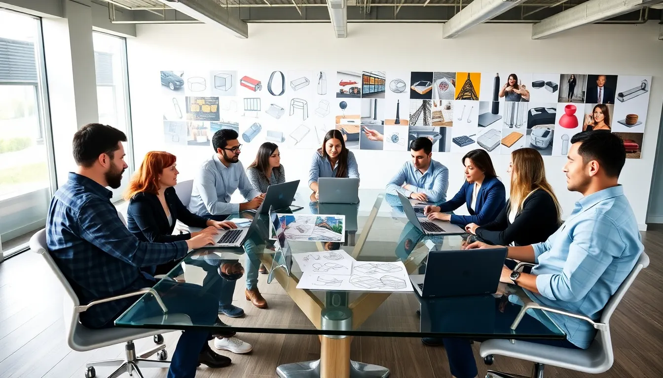 diverse team brainstorming in a modern office setting.