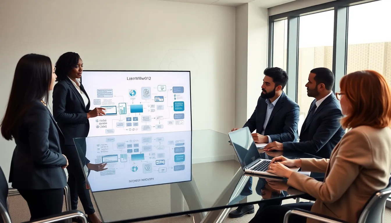 diverse team collaborating on Willw1012 in a modern office setting.