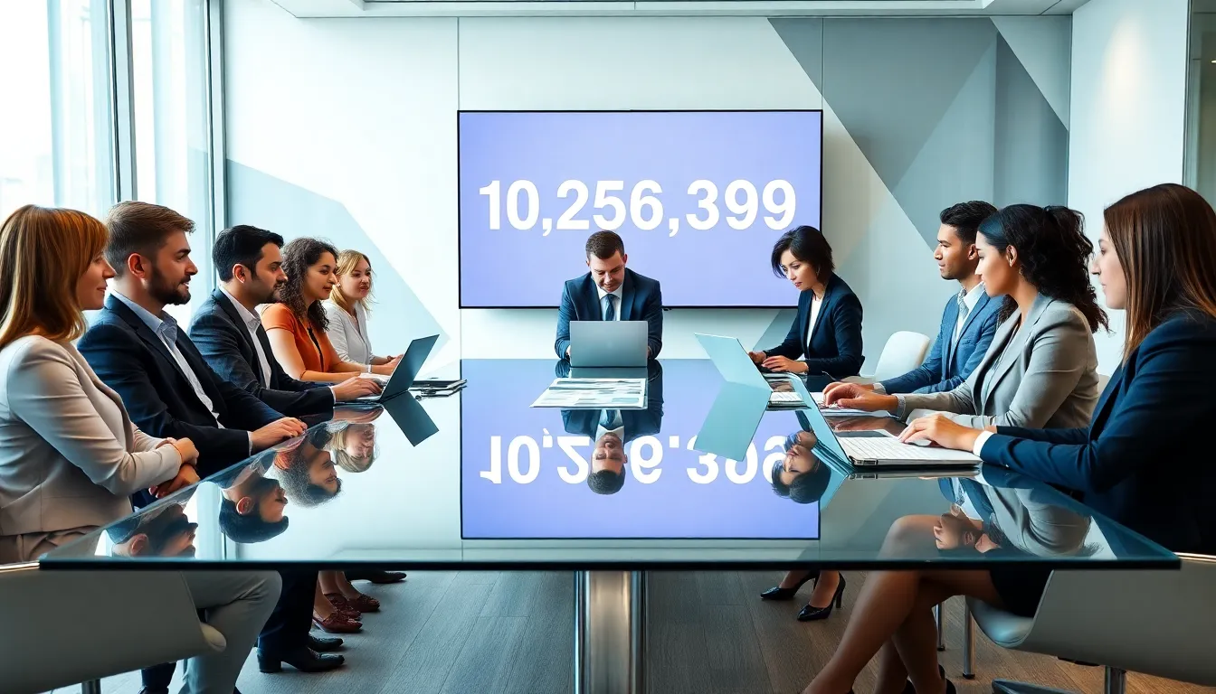 diverse team analyzing data in a bright office setting.
