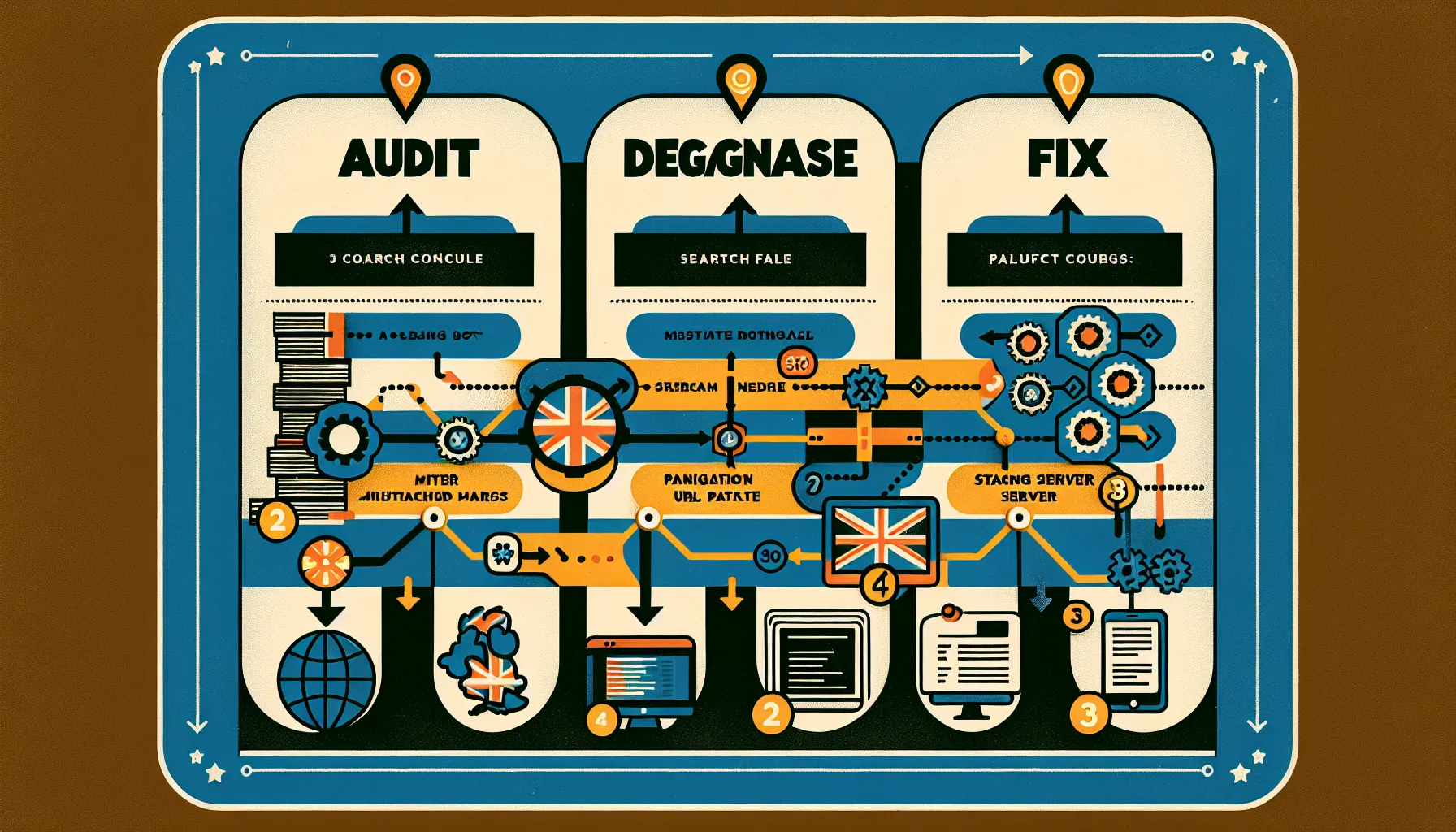 UK-themed flowchart for auditing and fixing SEO canonicals.