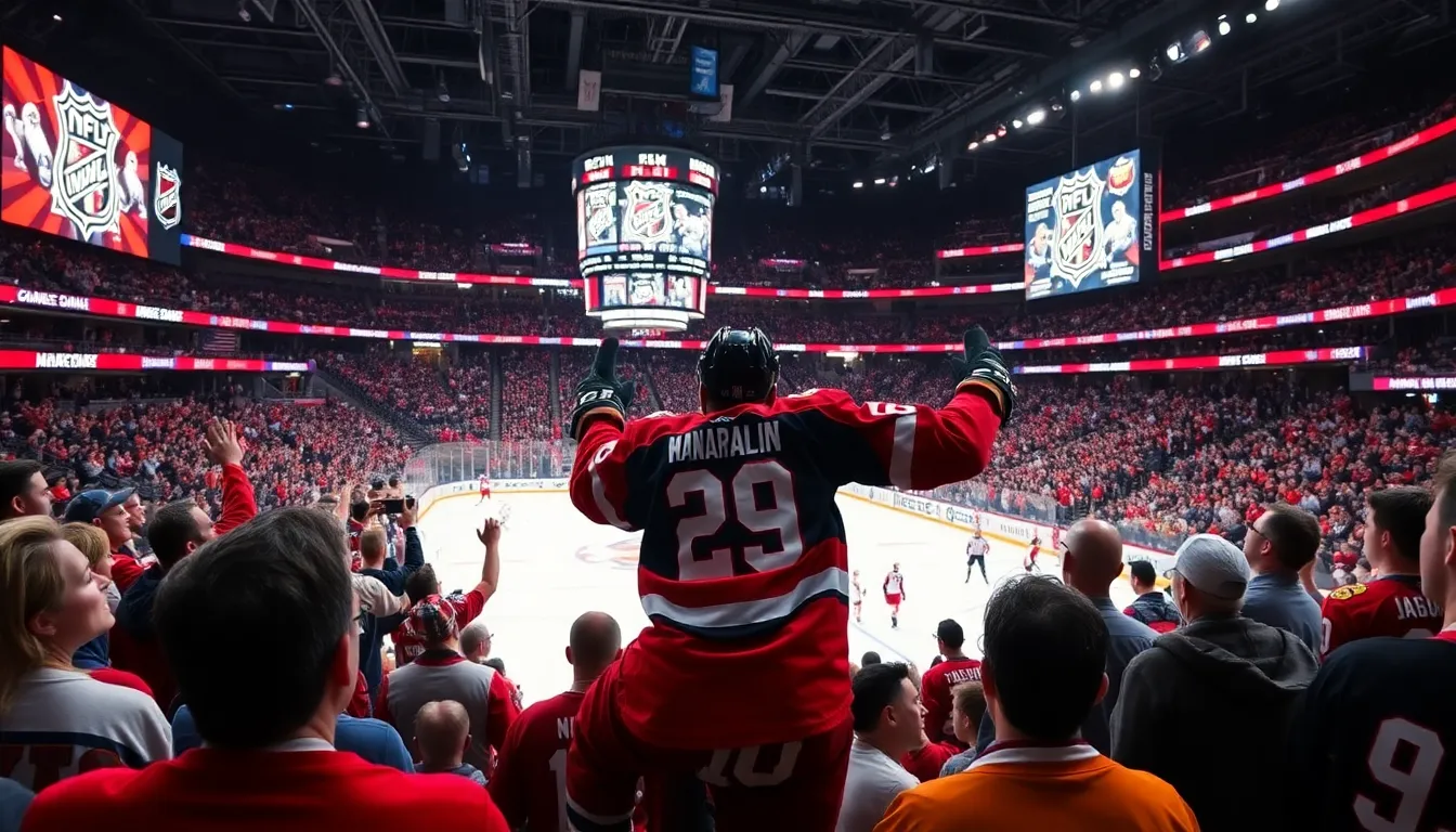 fans celebrating a thrilling NHL game at Madison Square Garden.
