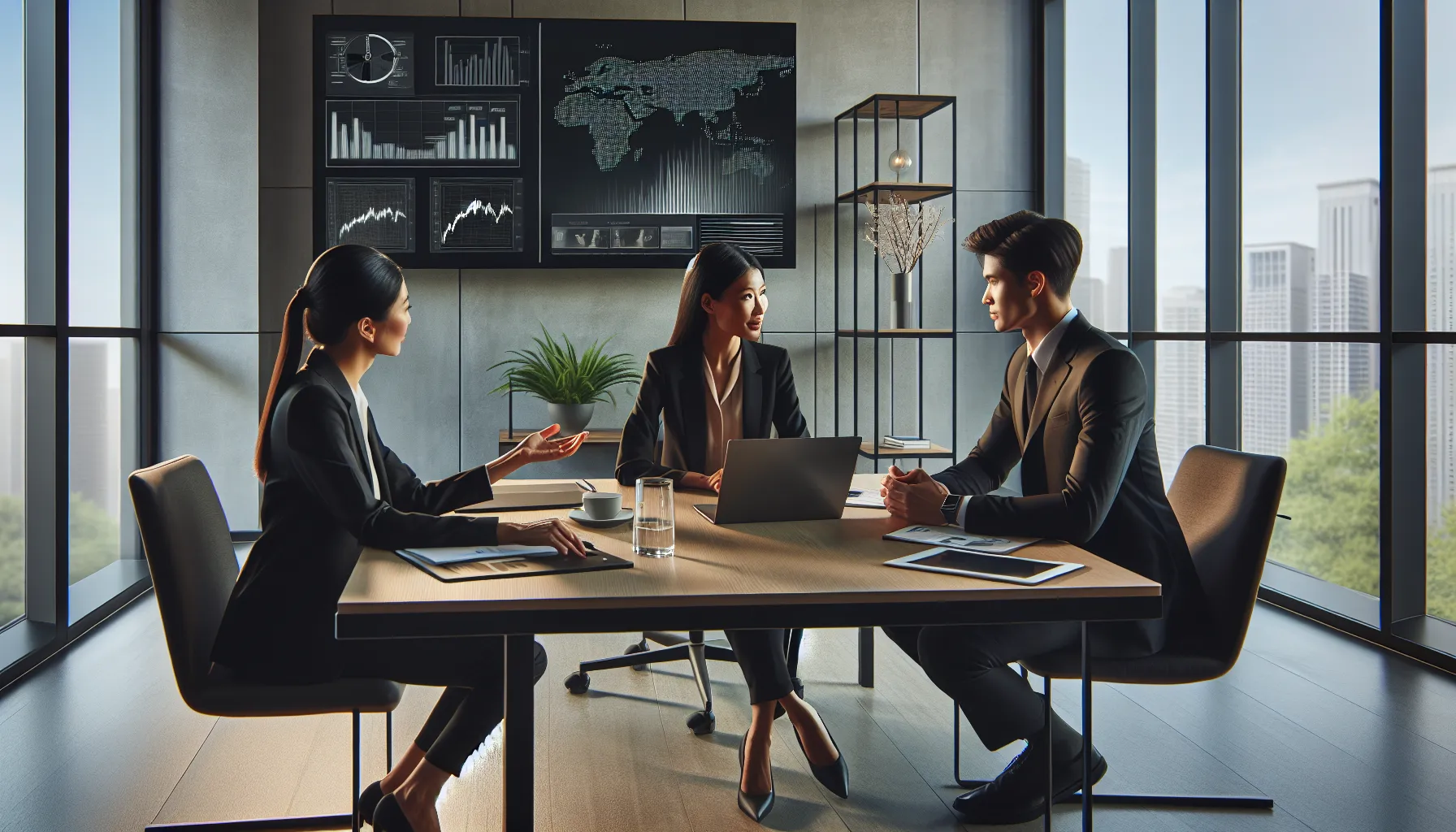 diverse team discussing telecommunications concerns in a modern office.