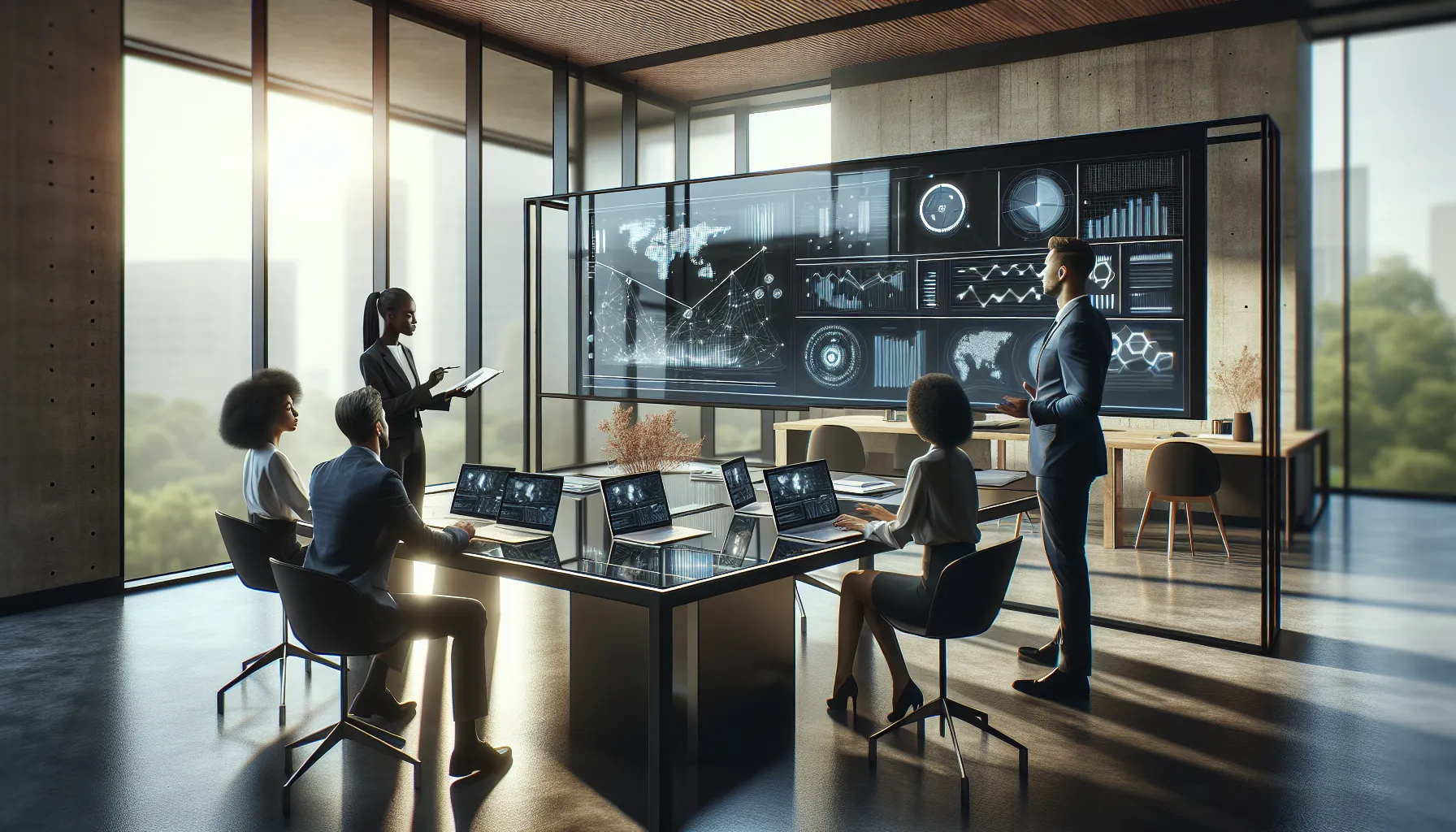 diverse team installing Zsox406 application in a modern office.