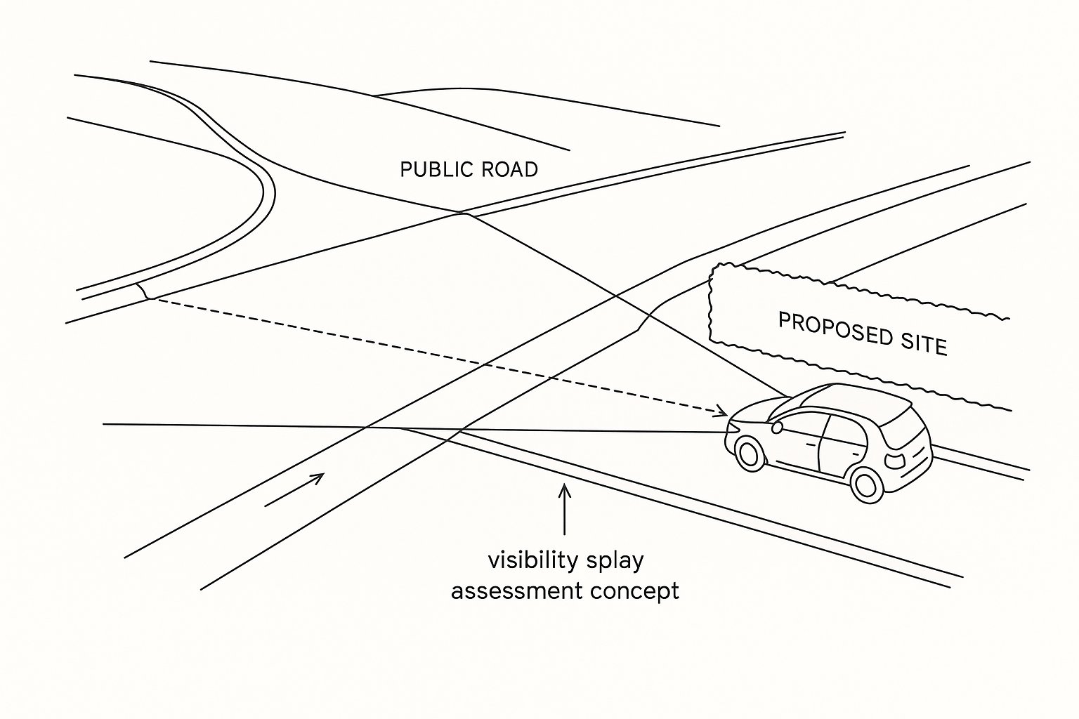 Site access with visibility sightlines onto a public road.