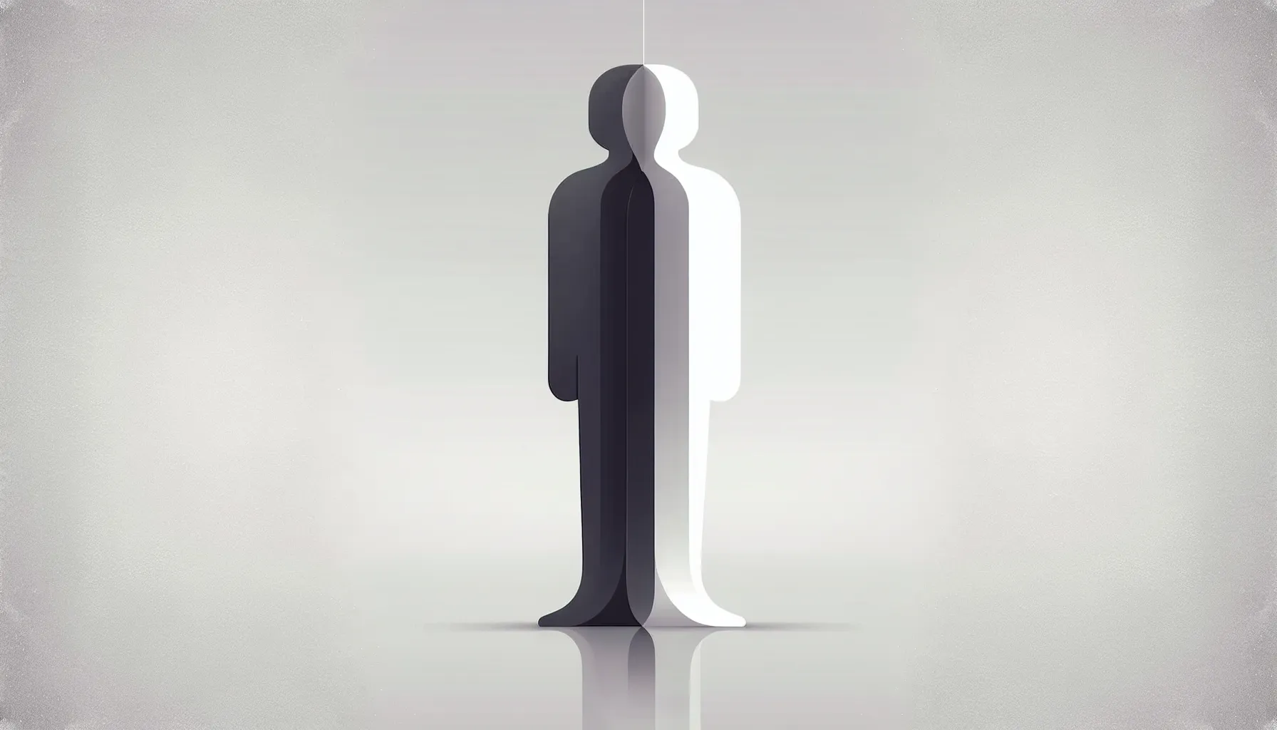A split silhouette figure representing the struggle between good and evil within human nature.