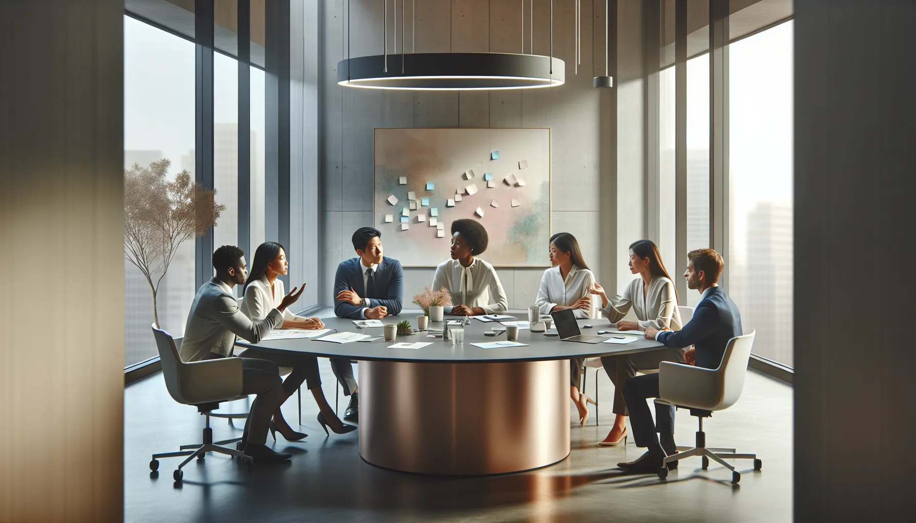 diverse team discussing цуицфн in a modern office.