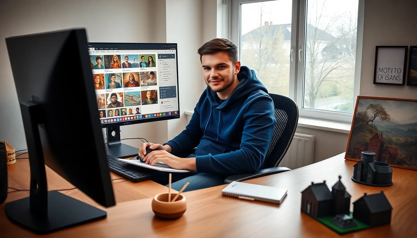 a young man creating scenarios for Crusader Kings II on a modern computer.