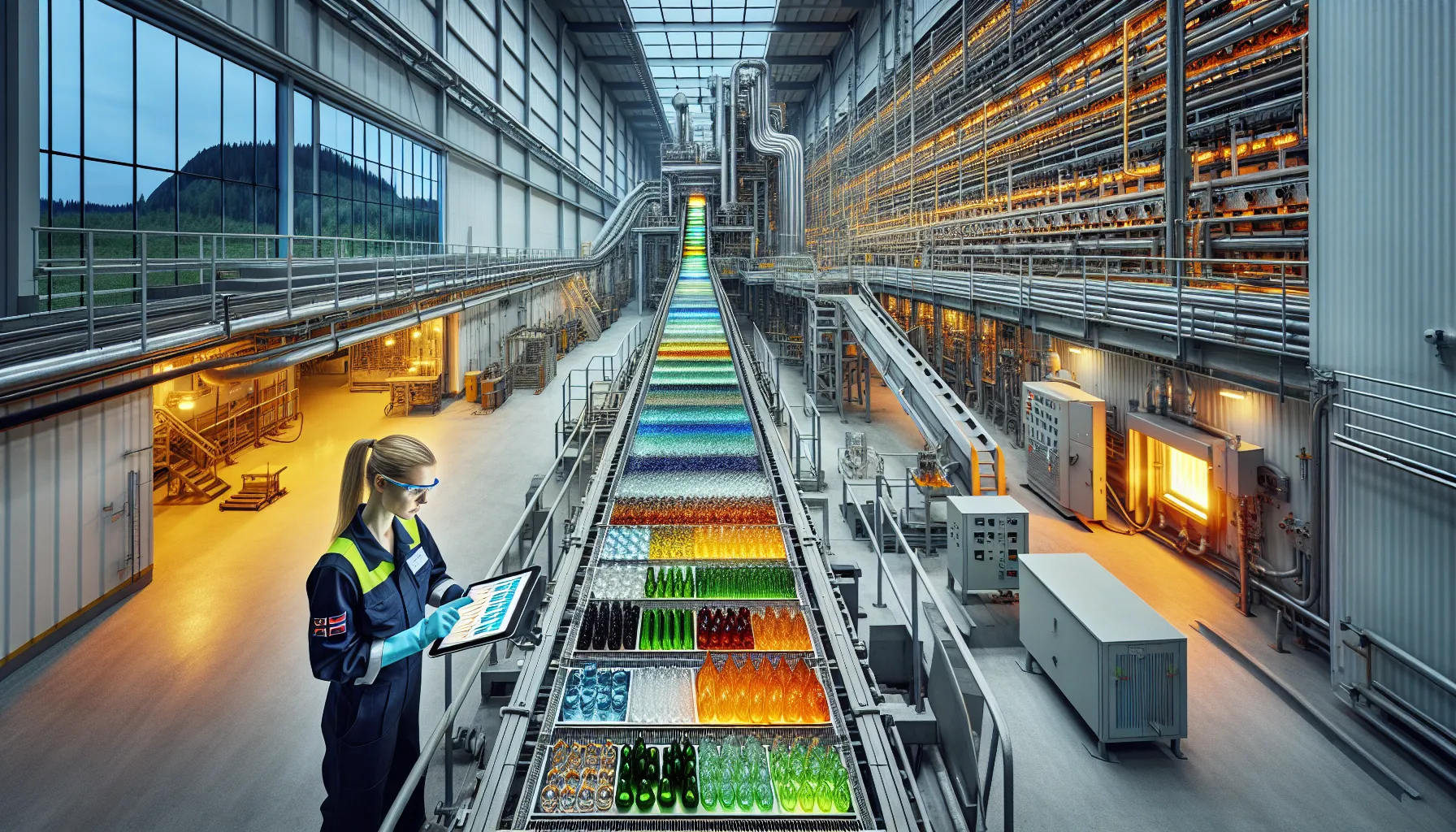 Engineer monitors cullet-fed electric glass furnace in a norwegian factory.