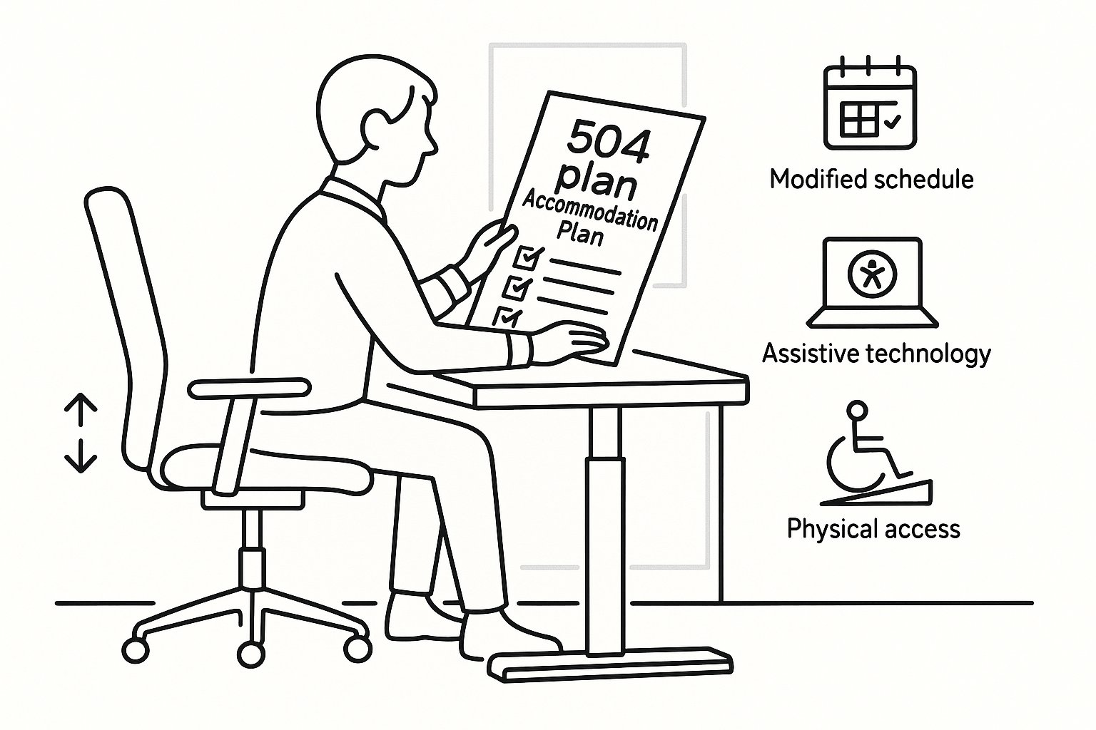 Person at desk holding a labeled 504 accommodation plan document. - What Is A 504 Plan For Adults At Work A Practical Guide For Healthcare Professionals In 2026