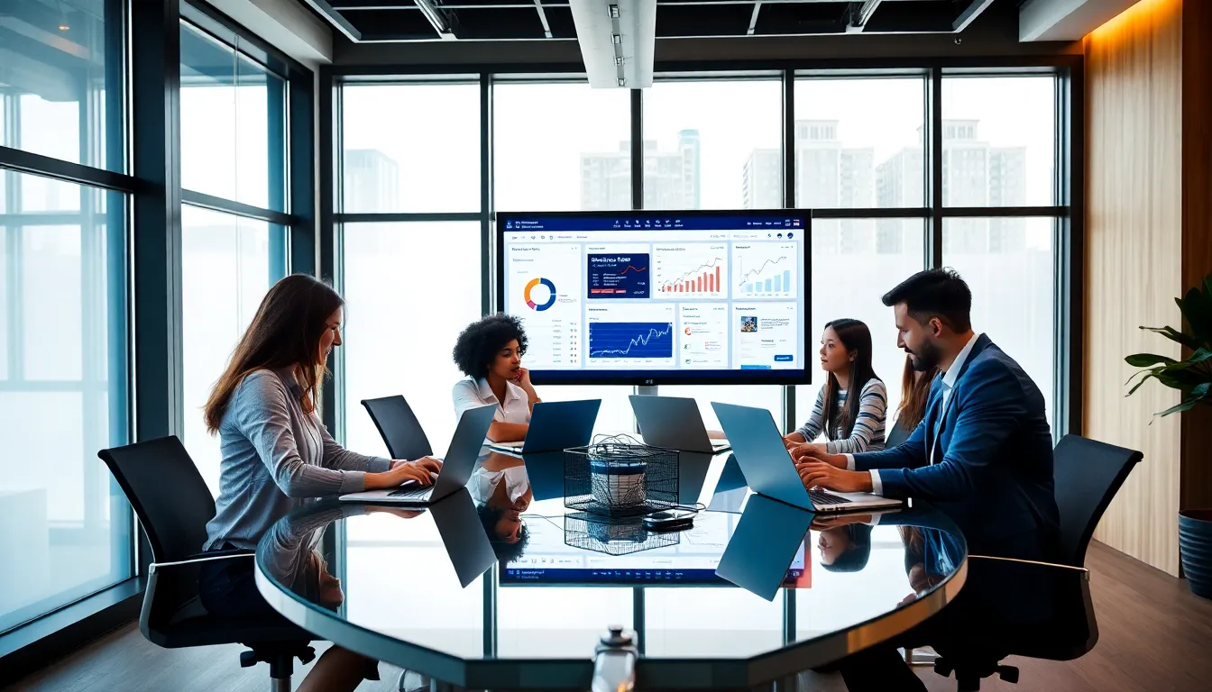 diverse professionals collaborating in a modern office on digital marketing strategies.