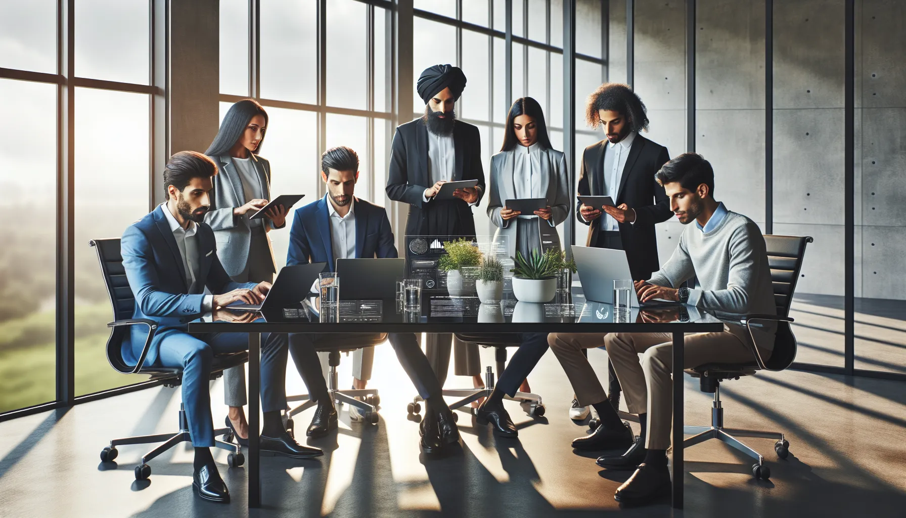 diverse team collaborating in a modern office setting.